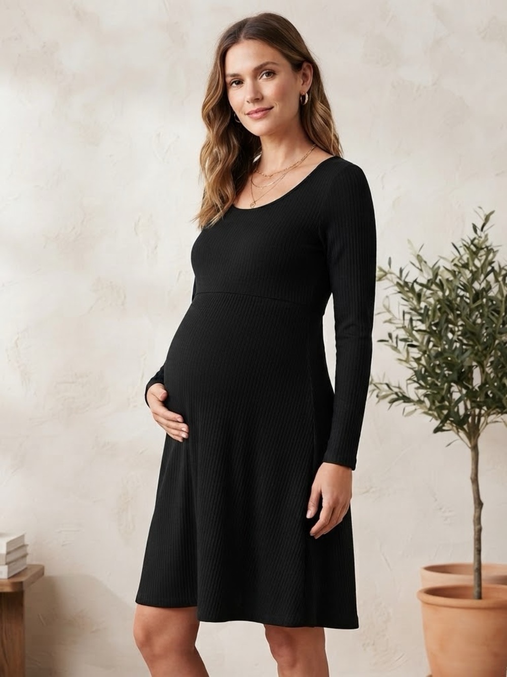 Old Navy black rib knit long sleeve maternity dress